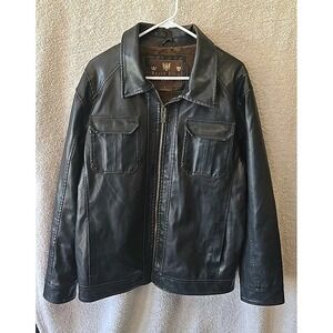 Brave Soul Brown Mens Faux‎ Leather Jacket L Lined Pockets
